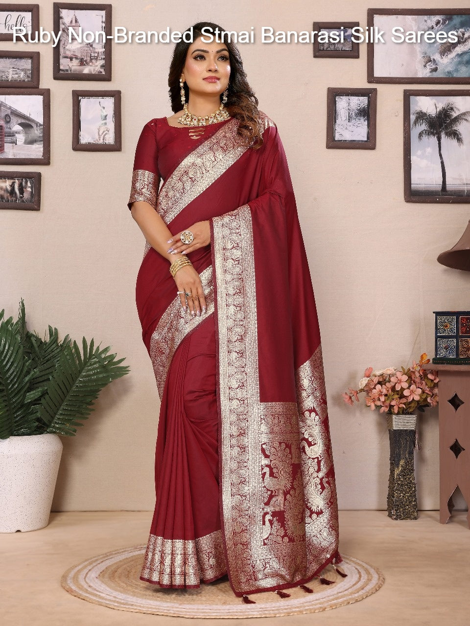 Ruby Non-Branded Stmai Banarasi Silk Sarees
