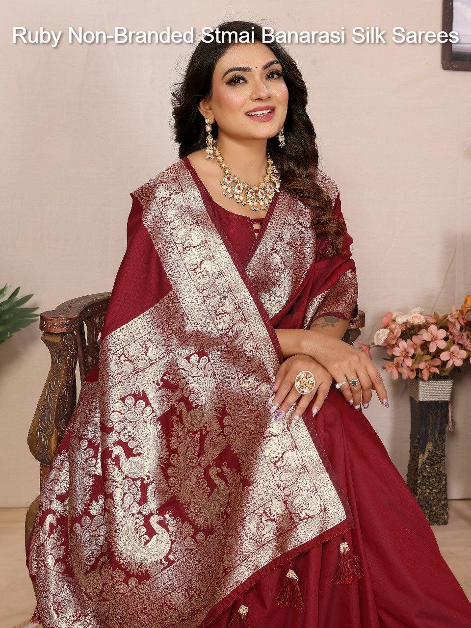 Ruby Non-Branded Stmai Banarasi Silk Sarees