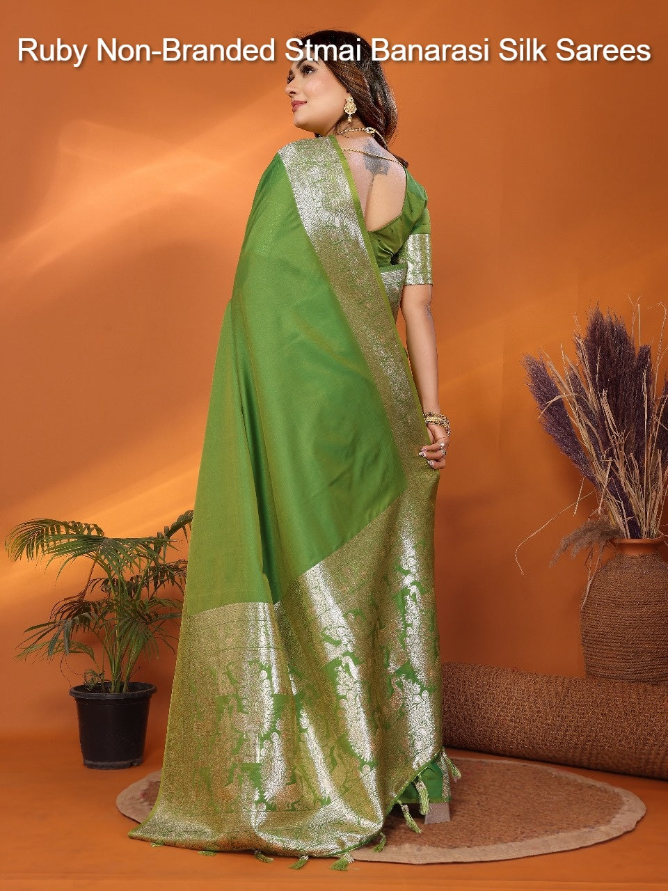 Ruby Non-Branded Stmai Banarasi Silk Sarees