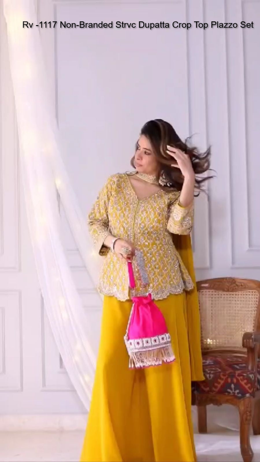 Rv -1117 Non-Branded Strvc Dupatta Crop Top Plazzo Set