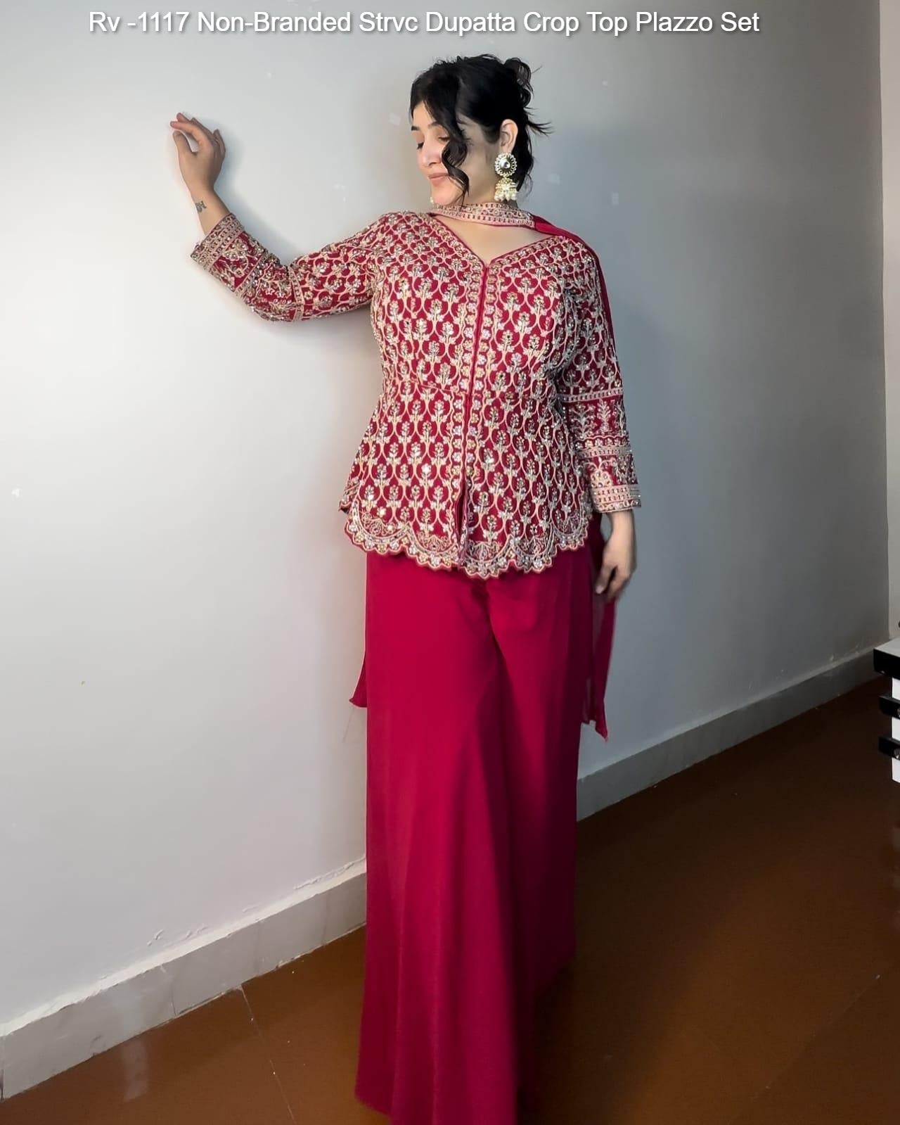 Rv -1117 Non-Branded Strvc Dupatta Crop Top Plazzo Set
