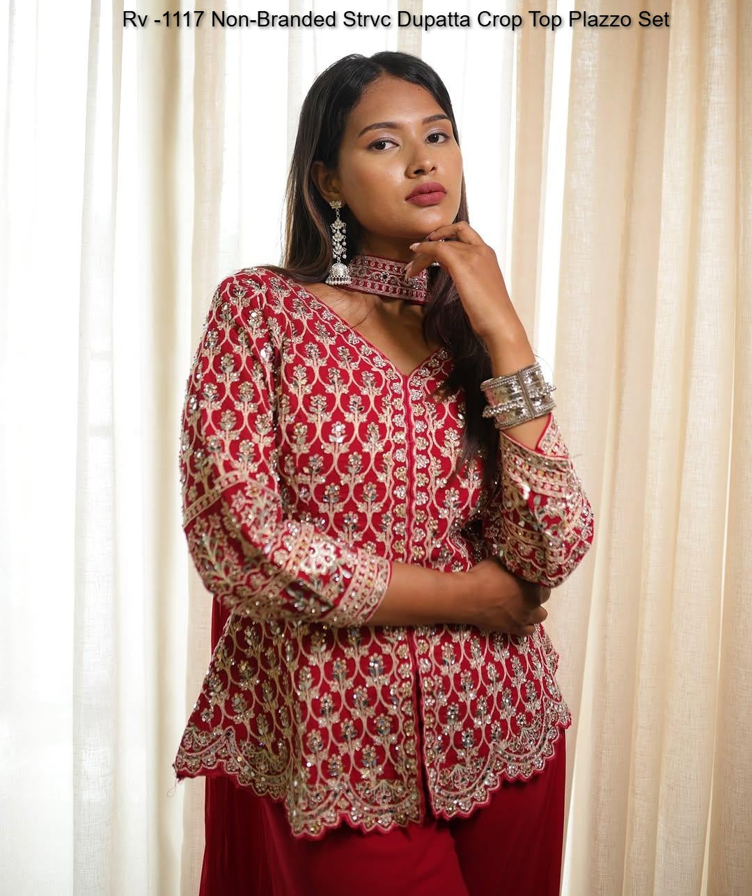 Rv -1117 Non-Branded Strvc Dupatta Crop Top Plazzo Set