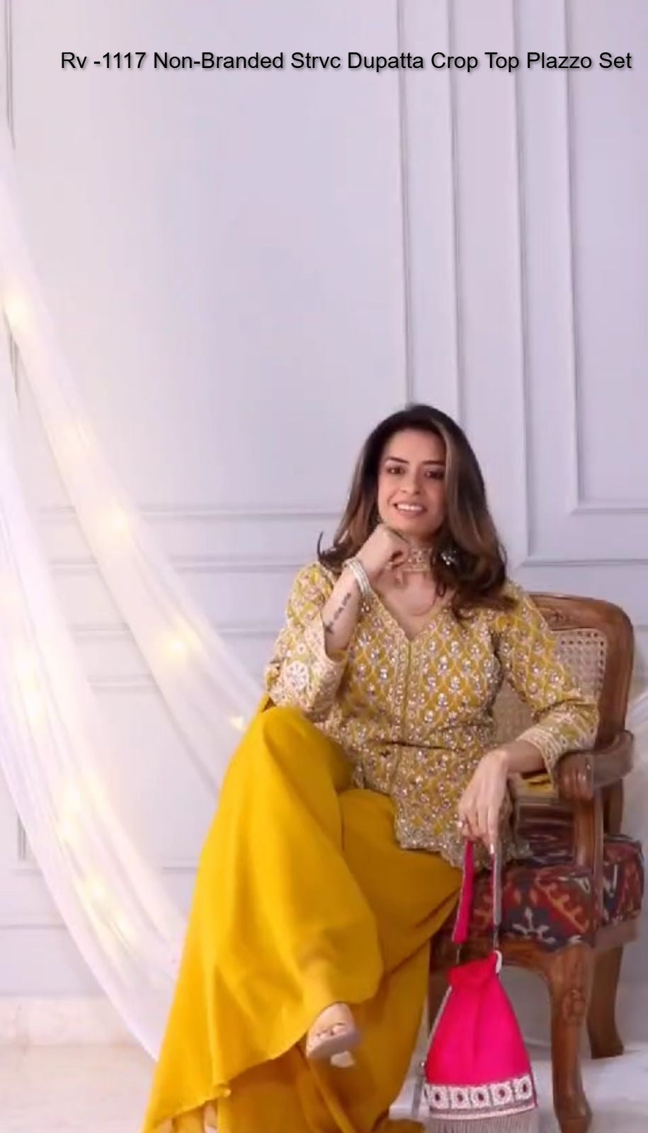 Rv -1117 Non-Branded Strvc Dupatta Crop Top Plazzo Set