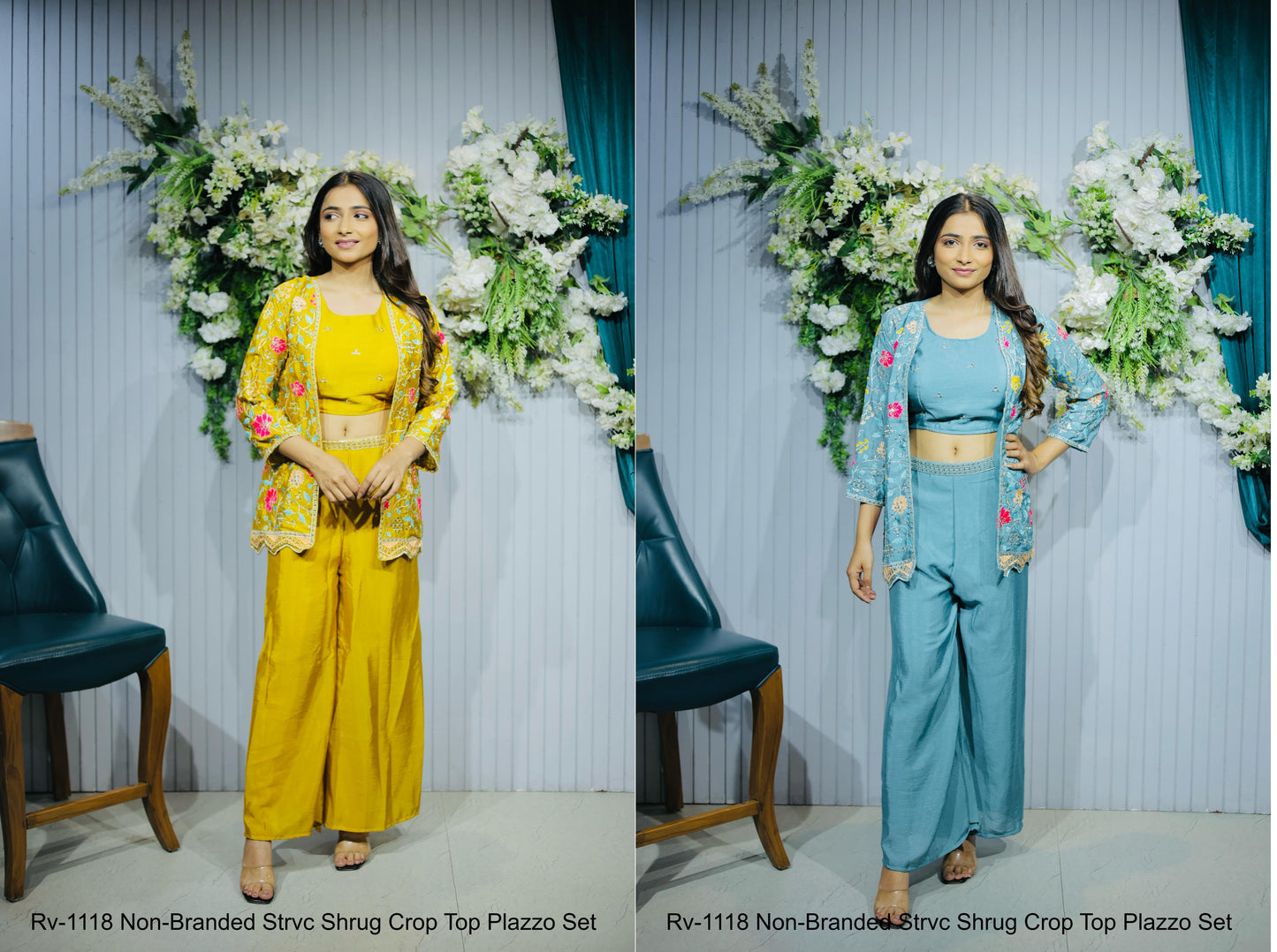 Rv-1118 Non-Branded Strvc Shrug Crop Top Plazzo Set