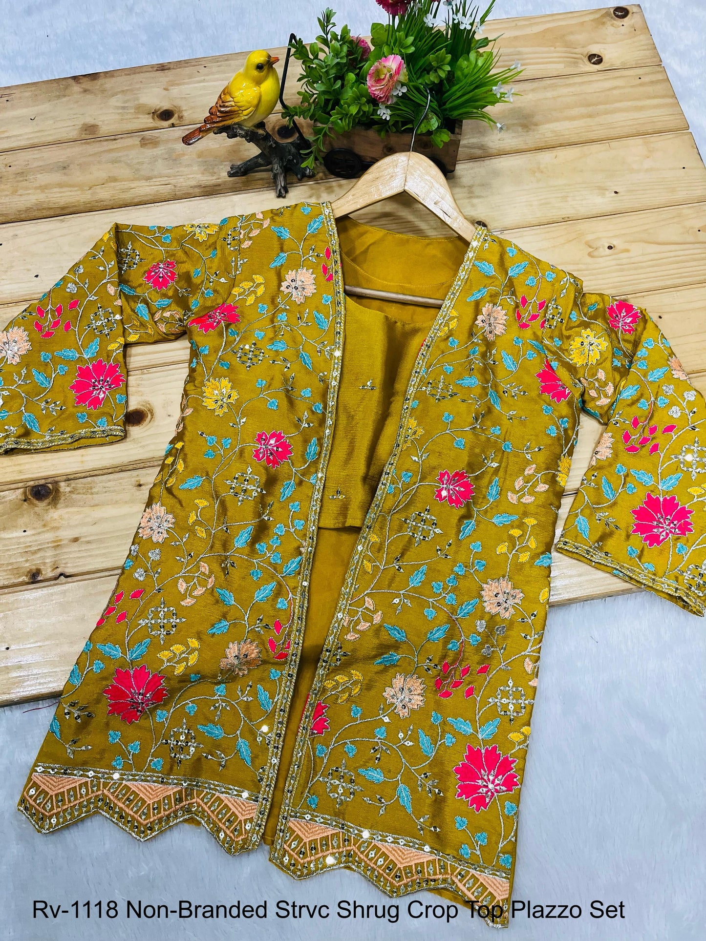 Rv-1118 Non-Branded Strvc Shrug Crop Top Plazzo Set