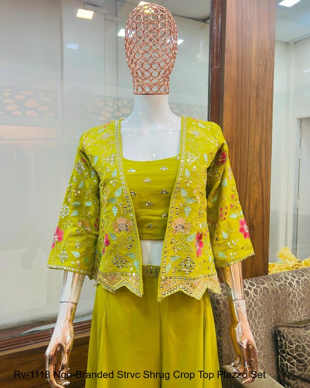 Rv-1118 Non-Branded Strvc Shrug Crop Top Plazzo Set