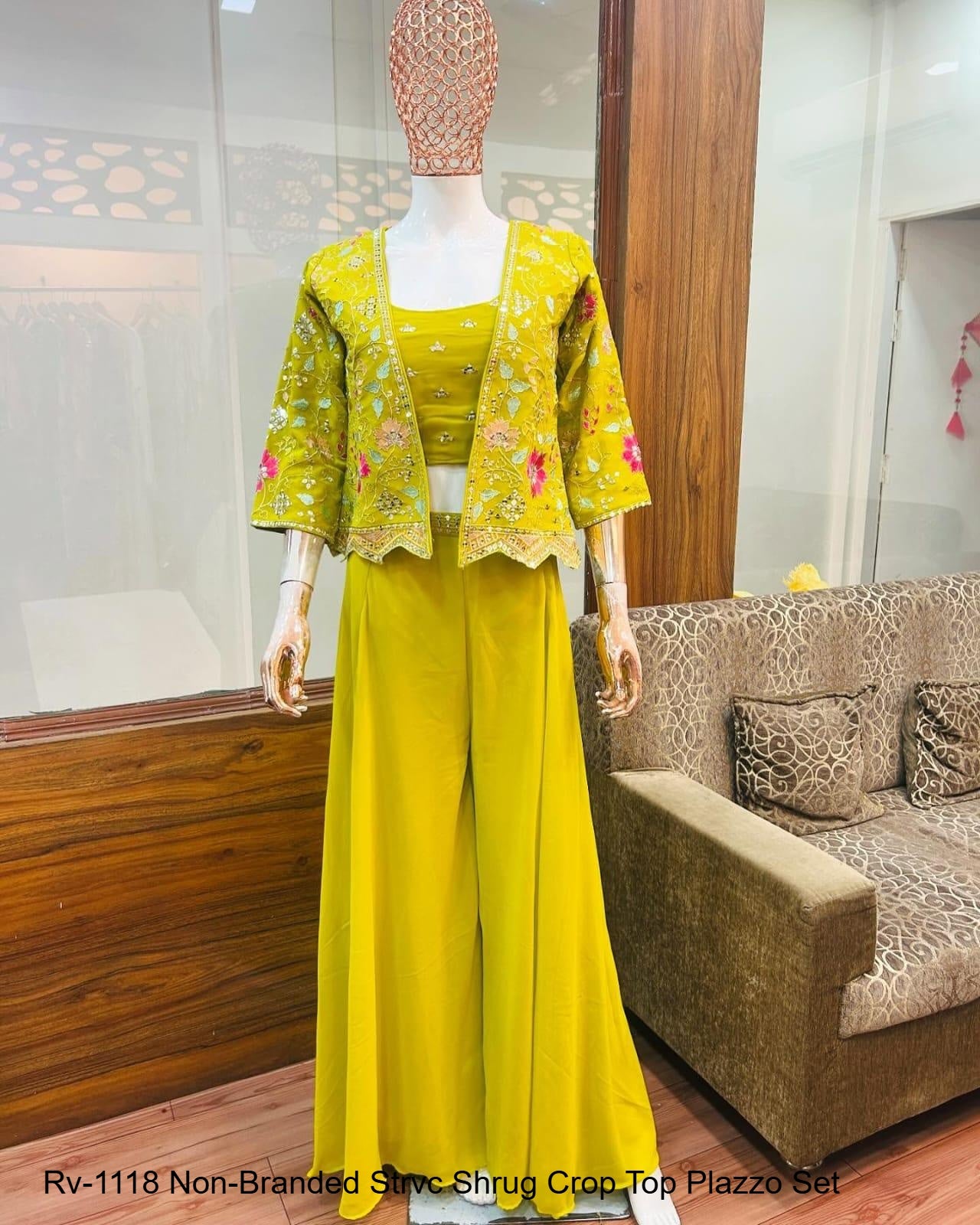 Rv-1118 Non-Branded Strvc Shrug Crop Top Plazzo Set