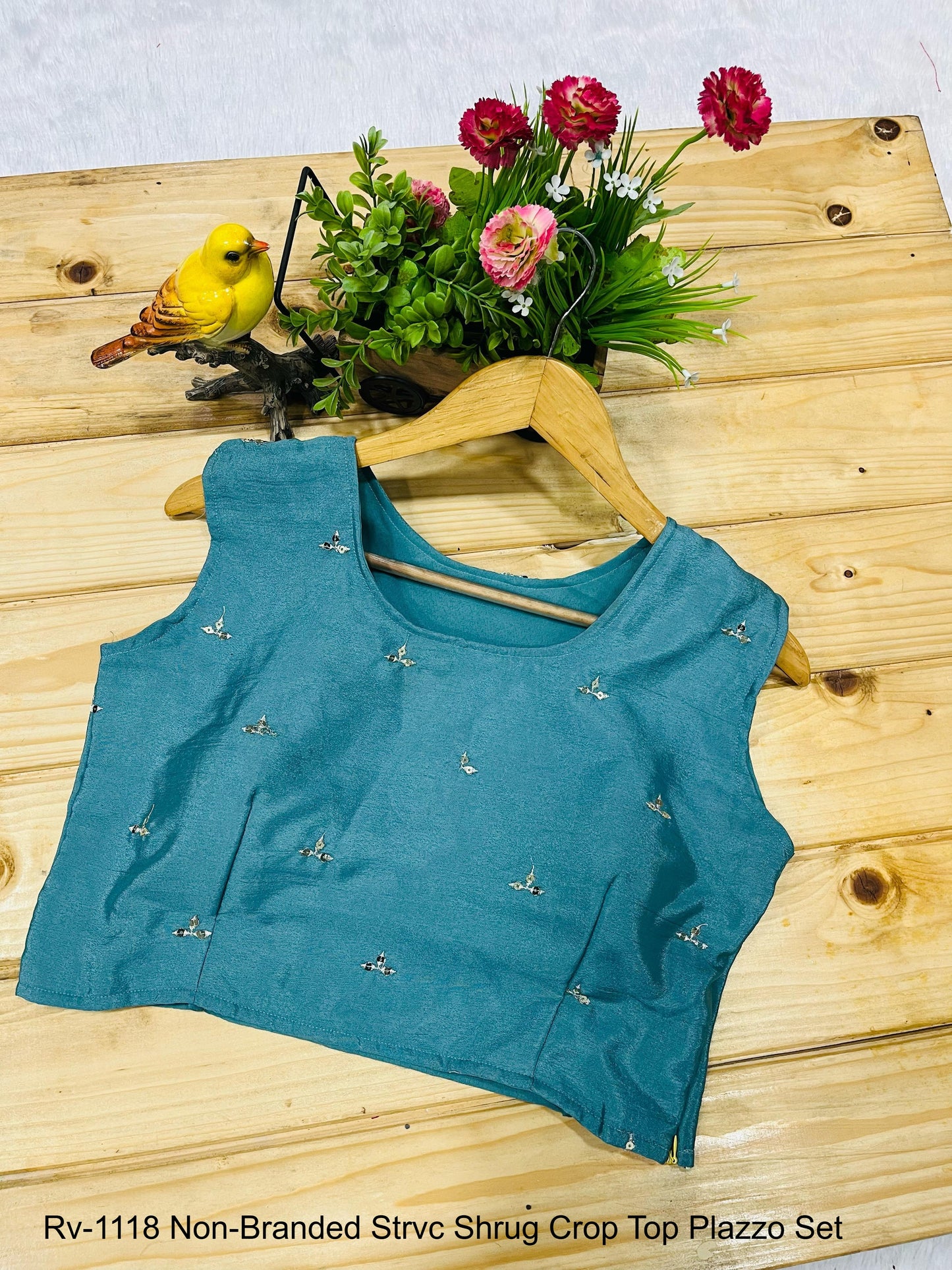 Rv-1118 Non-Branded Strvc Shrug Crop Top Plazzo Set