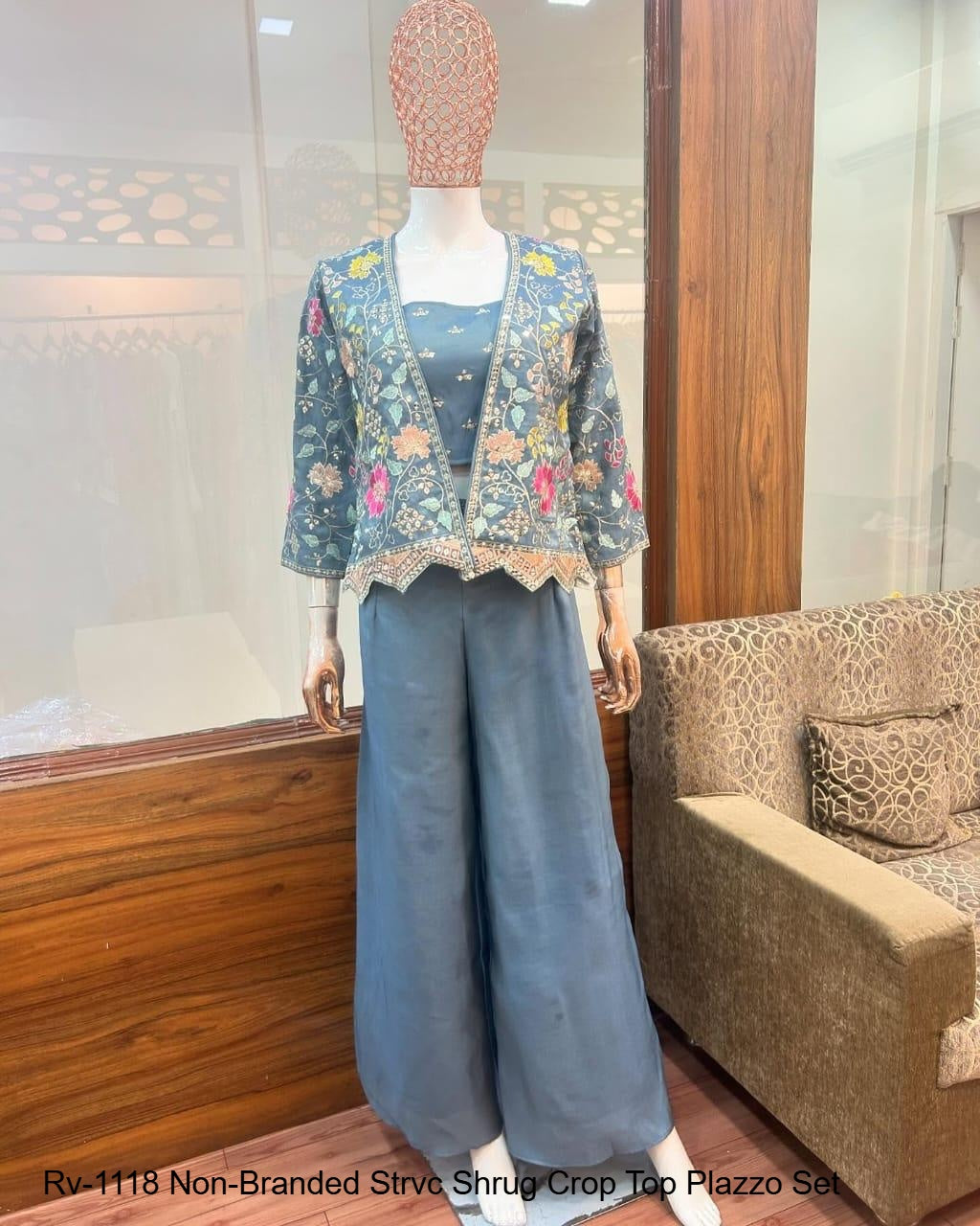 Rv-1118 Non-Branded Strvc Shrug Crop Top Plazzo Set