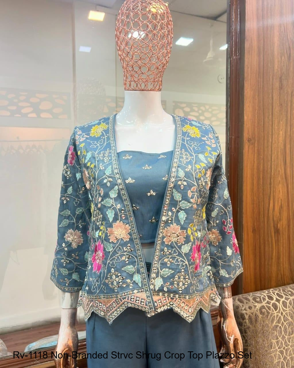 Rv-1118 Non-Branded Strvc Shrug Crop Top Plazzo Set