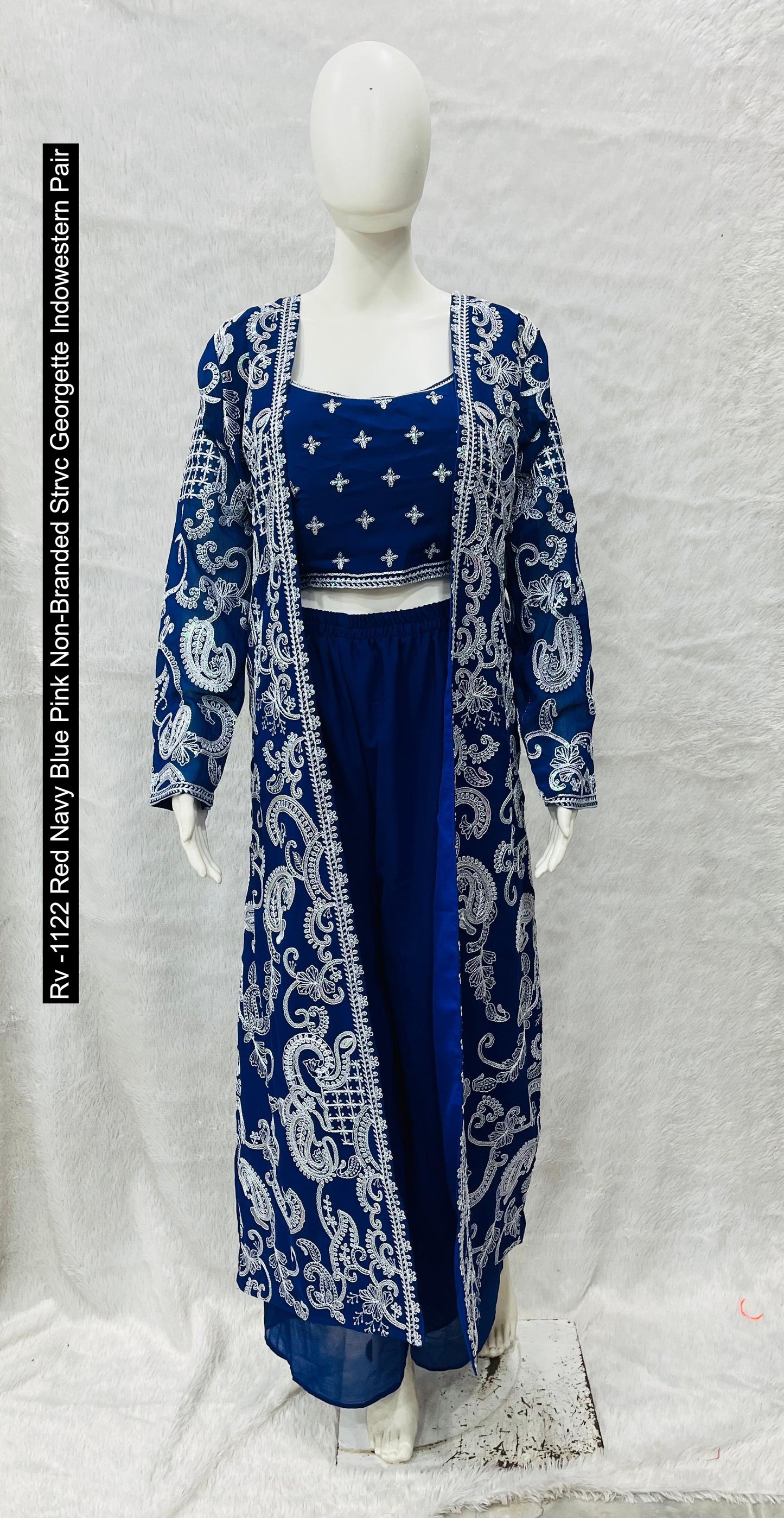 Rv -1122 Red Navy Blue Pink Non-Branded Strvc Georgette Indowestern Pair