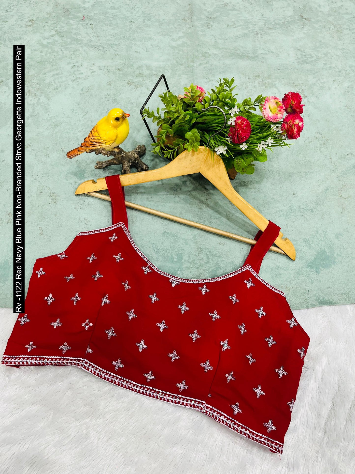 Rv -1122 Red Navy Blue Pink Non-Branded Strvc Georgette Indowestern Pair