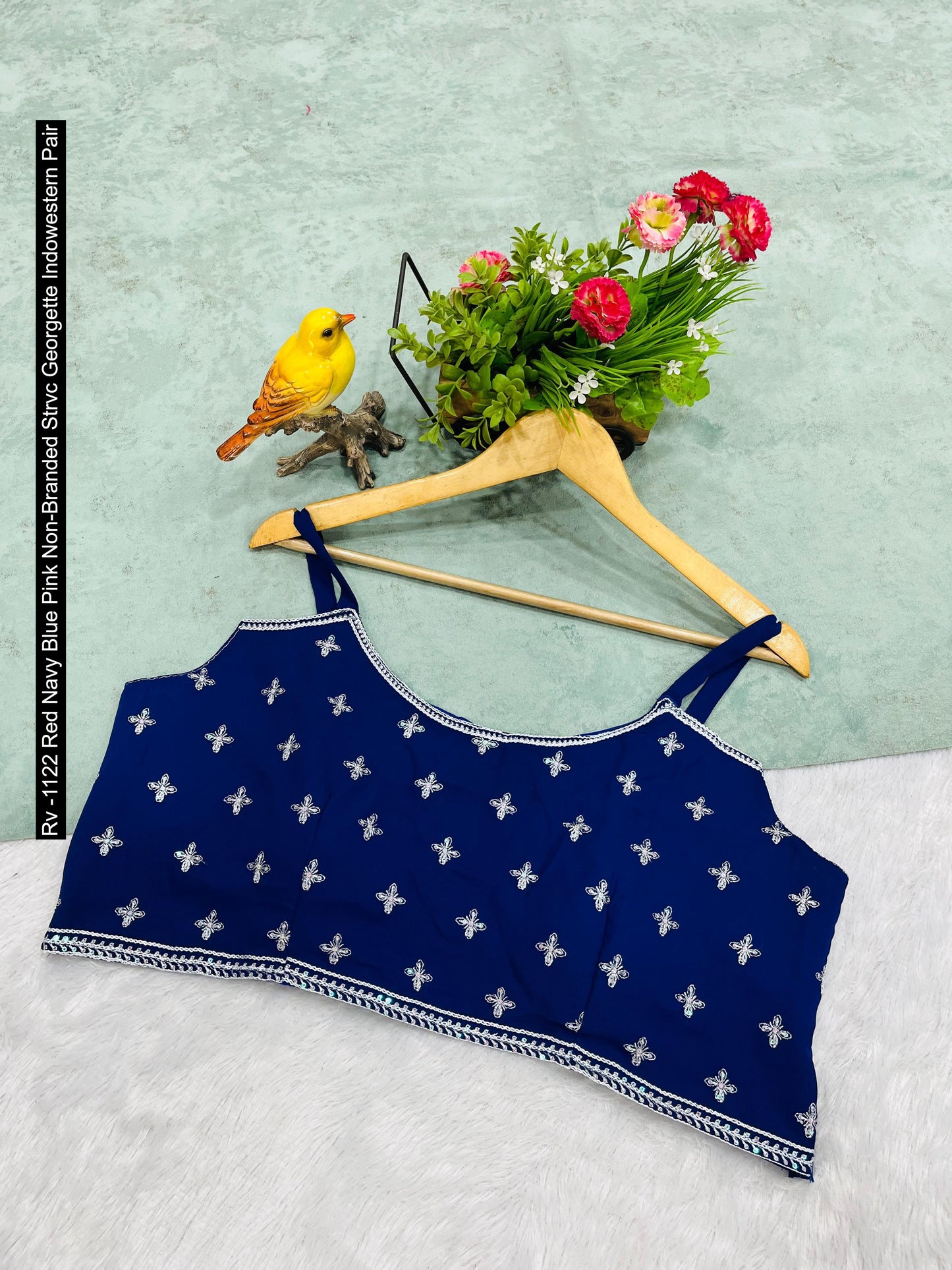 Rv -1122 Red Navy Blue Pink Non-Branded Strvc Georgette Indowestern Pair