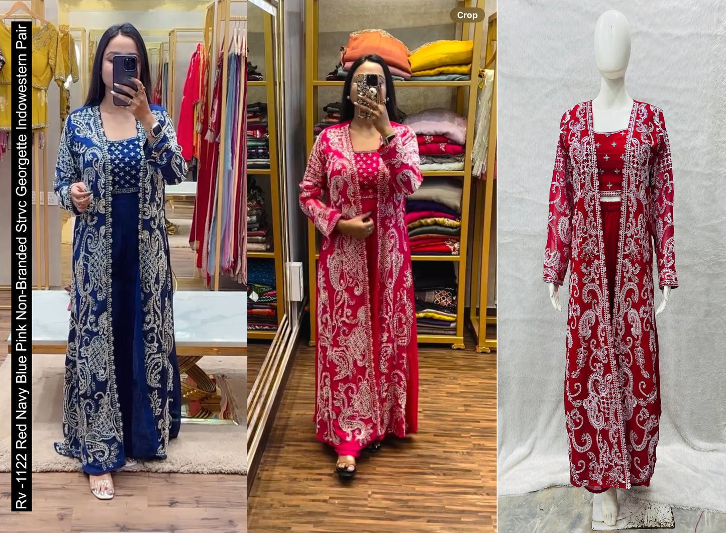 Rv -1122 Red Navy Blue Pink Non-Branded Strvc Georgette Indowestern Pair