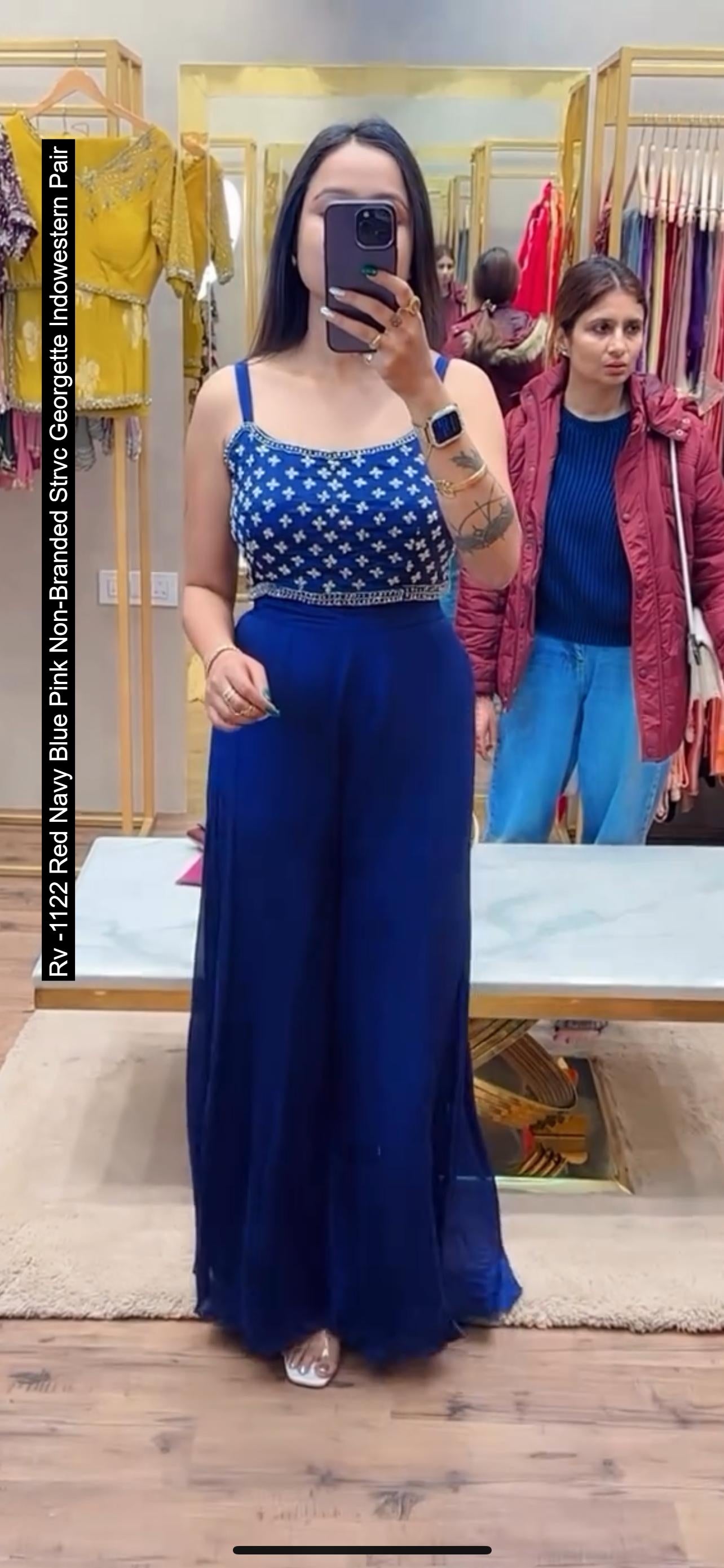 Rv -1122 Red Navy Blue Pink Non-Branded Strvc Georgette Indowestern Pair