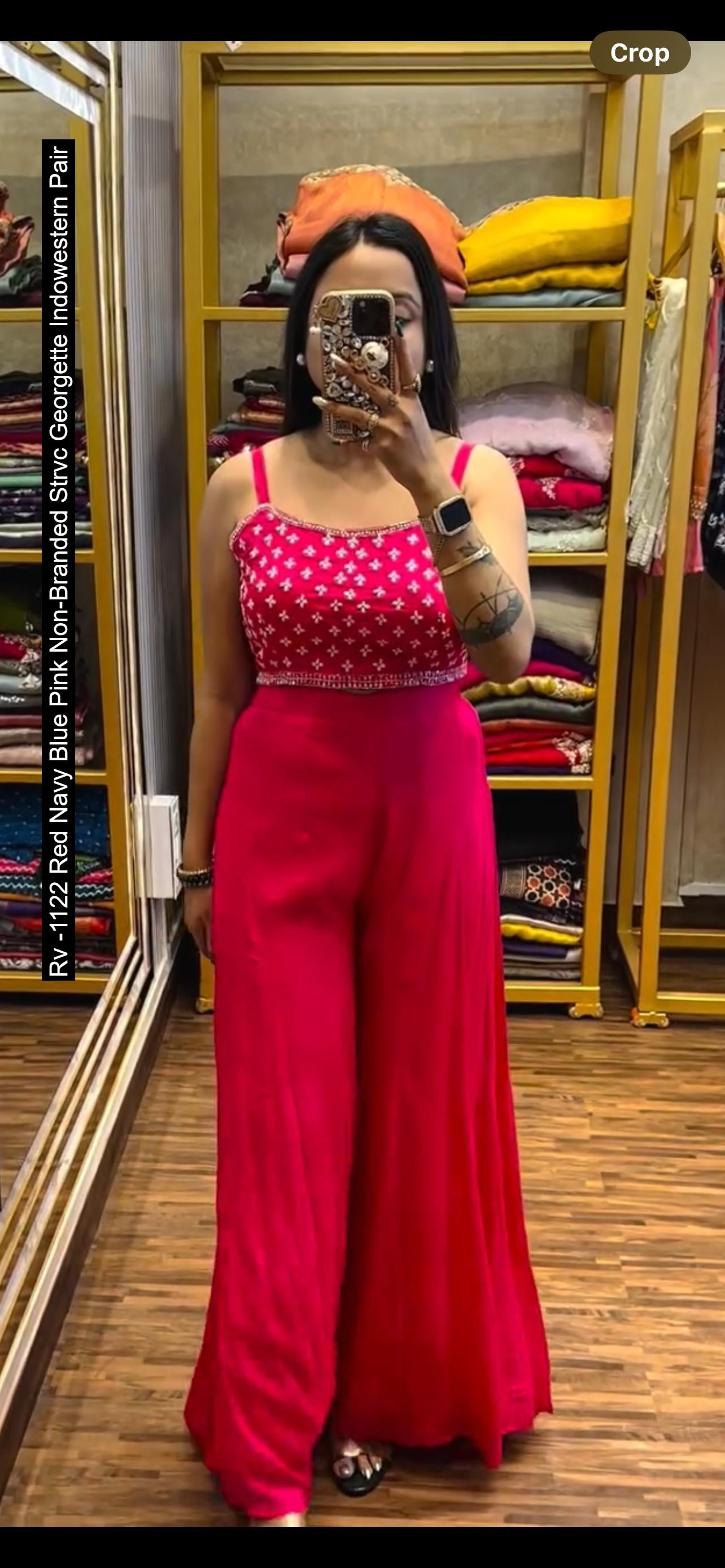 Rv -1122 Red Navy Blue Pink Non-Branded Strvc Georgette Indowestern Pair