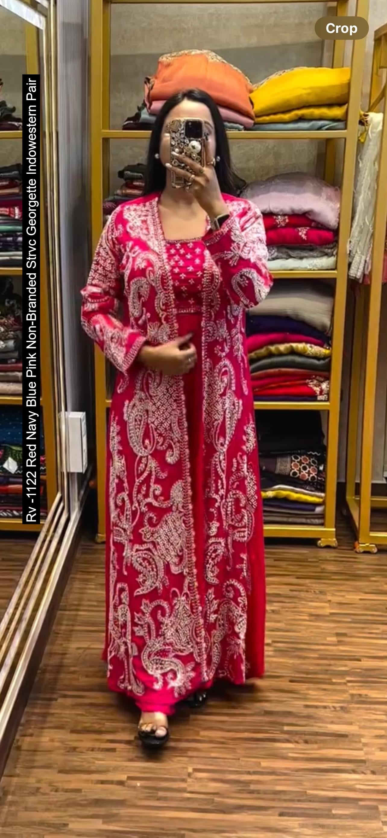 Rv -1122 Red Navy Blue Pink Non-Branded Strvc Georgette Indowestern Pair