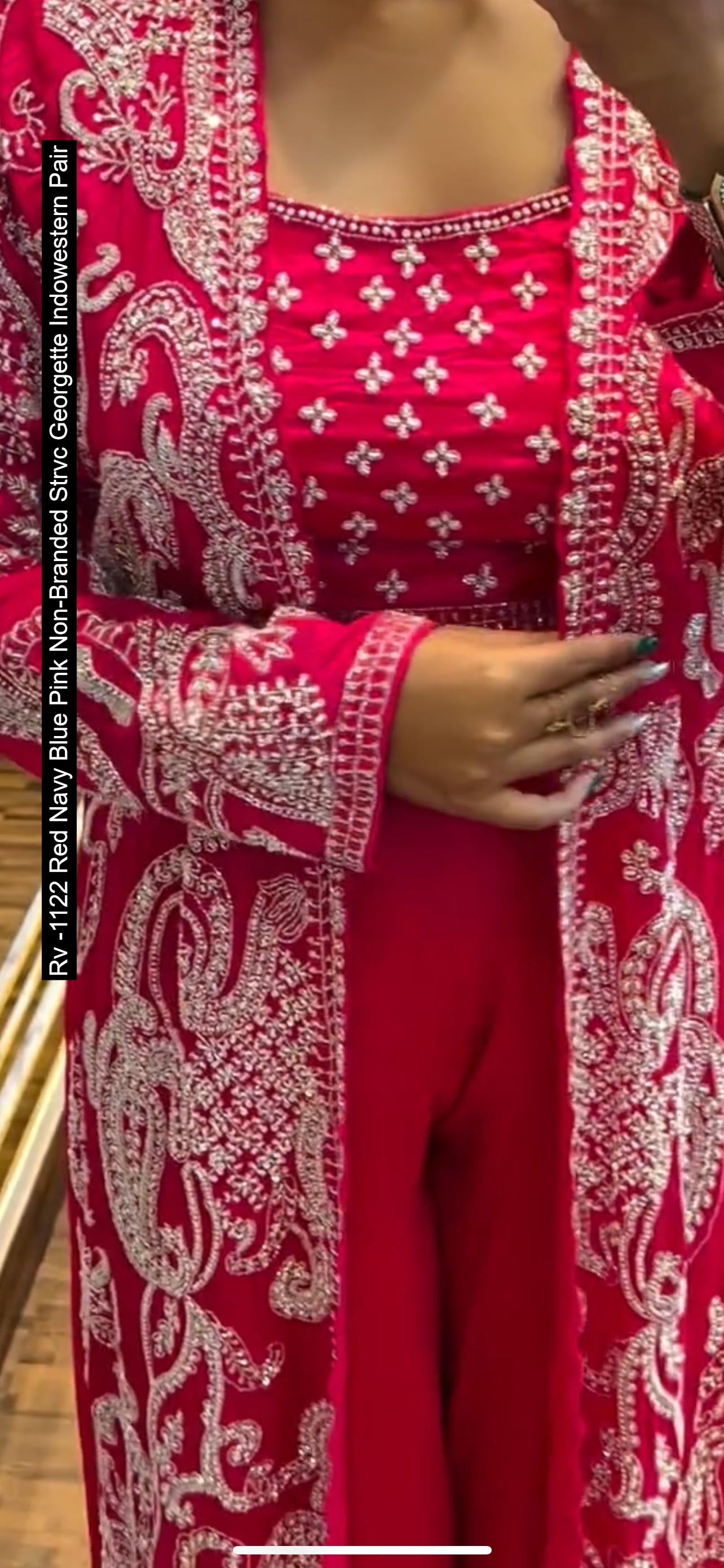 Rv -1122 Red Navy Blue Pink Non-Branded Strvc Georgette Indowestern Pair