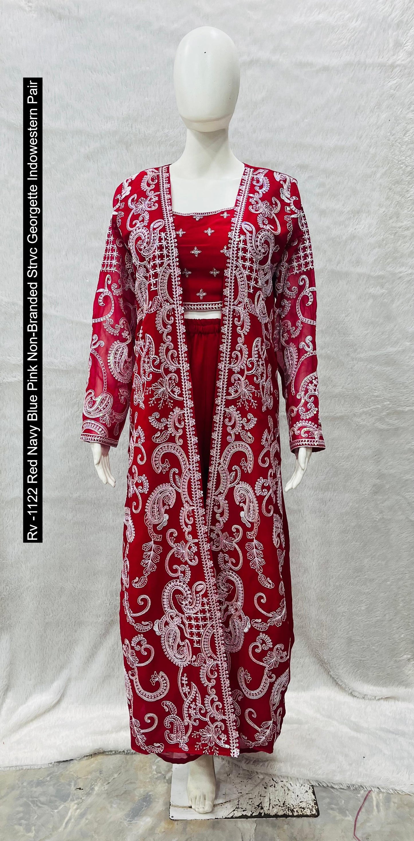 Rv -1122 Red Navy Blue Pink Non-Branded Strvc Georgette Indowestern Pair