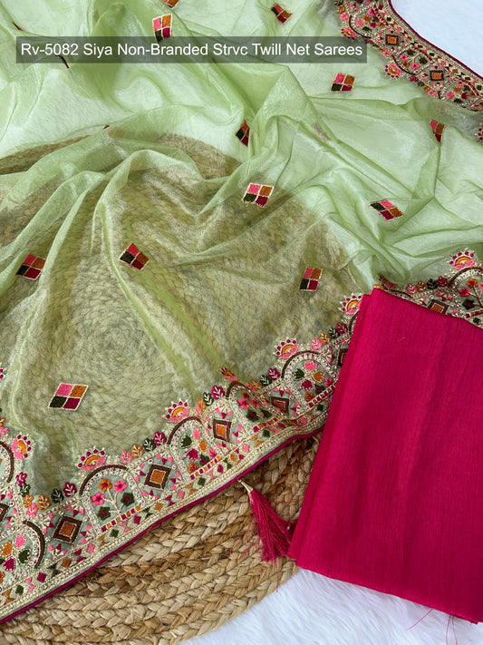 Rv-5082 Siya Non-Branded Strvc Twill Net Sarees