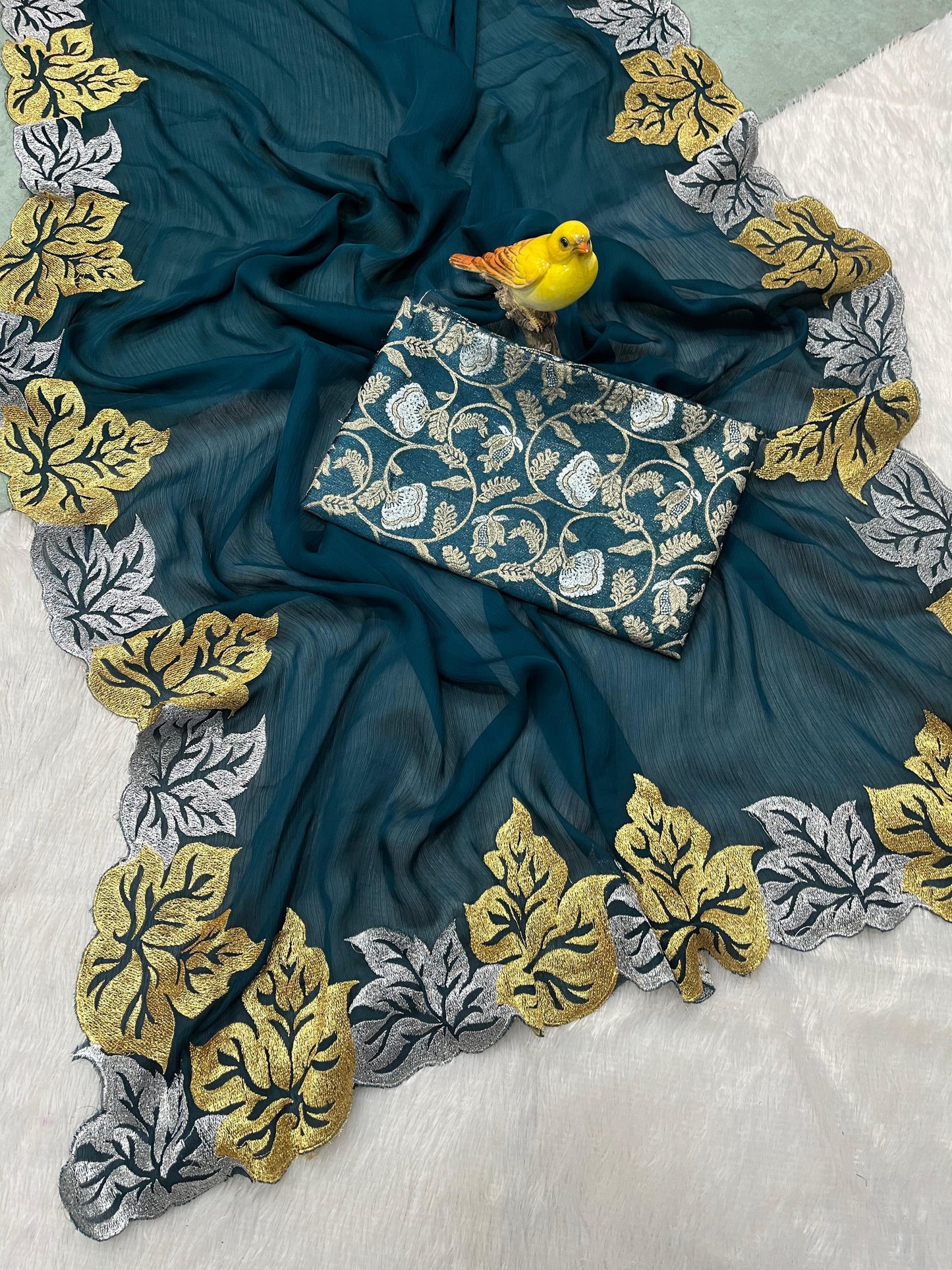 Rv-5088 Black, Blue, Wine, Red Non-Branded Strvc Chiffon Silk Sarees