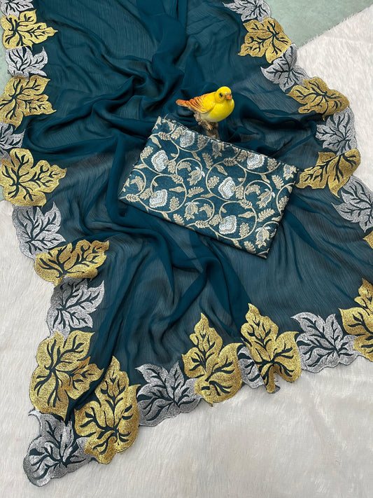 Rv-5088 Black, Blue, Wine, Red Non-Branded Strvc Chiffon Silk Sarees