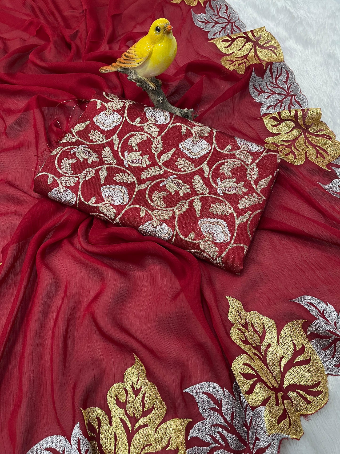 Rv-5088 Black, Blue, Wine, Red Non-Branded Strvc Chiffon Silk Sarees