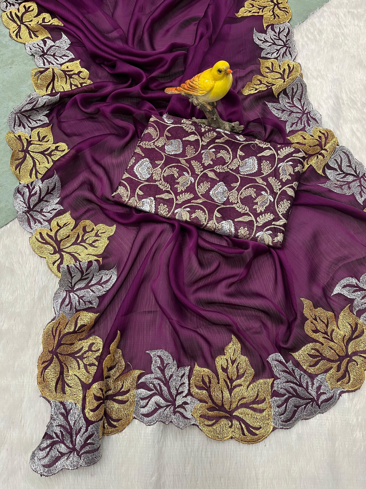 Rv-5088 Black, Blue, Wine, Red Non-Branded Strvc Chiffon Silk Sarees