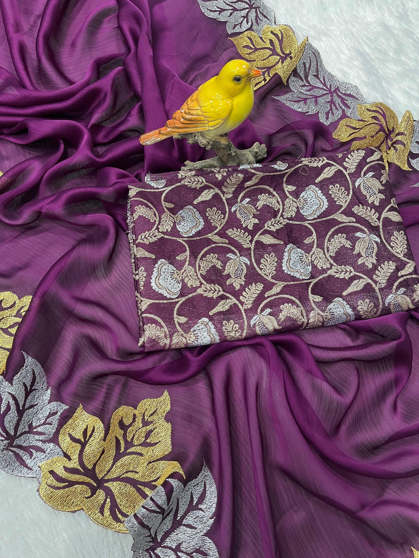 Rv-5088 Black, Blue, Wine, Red Non-Branded Strvc Chiffon Silk Sarees