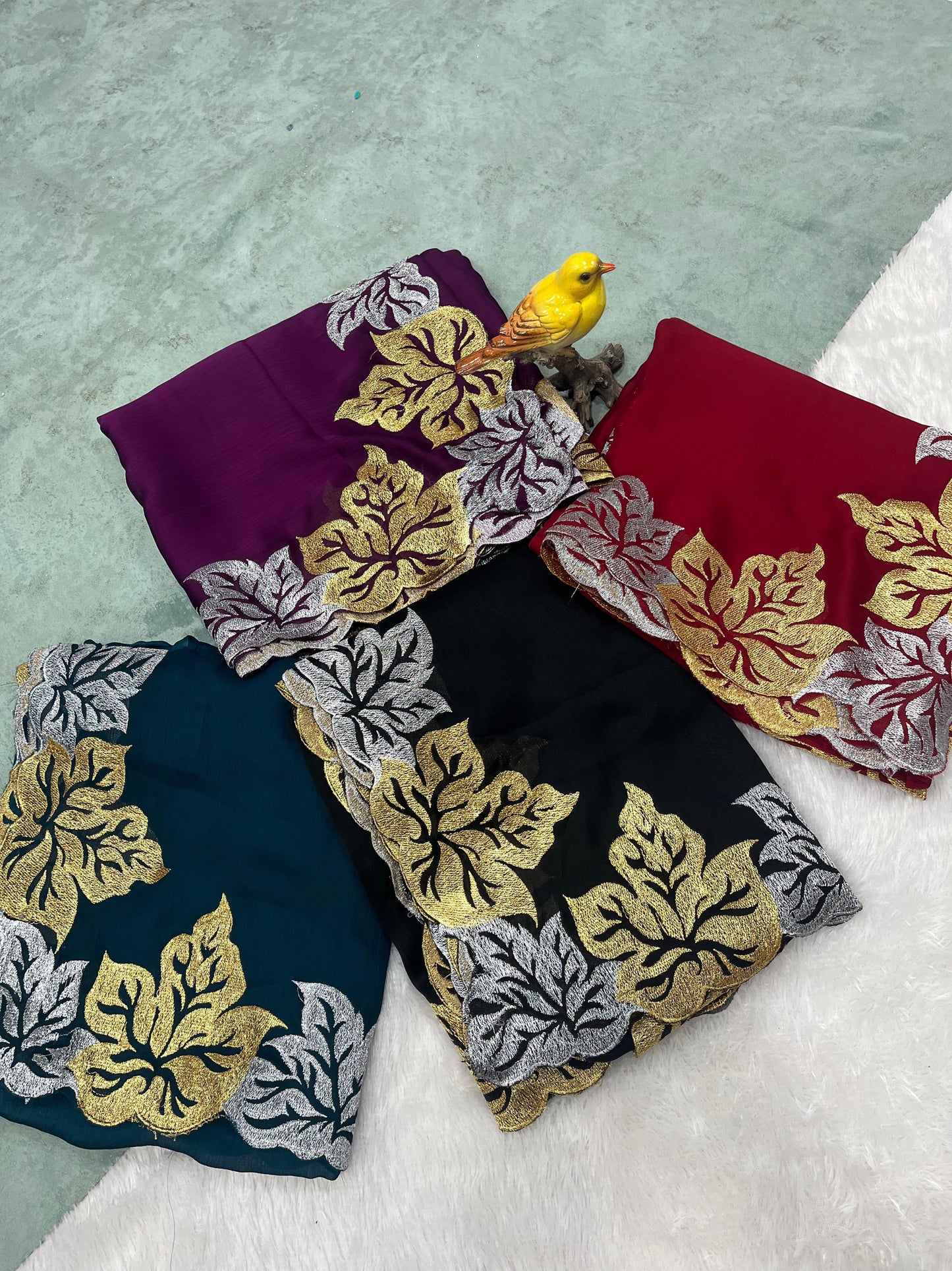 Rv-5088 Black, Blue, Wine, Red Non-Branded Strvc Chiffon Silk Sarees