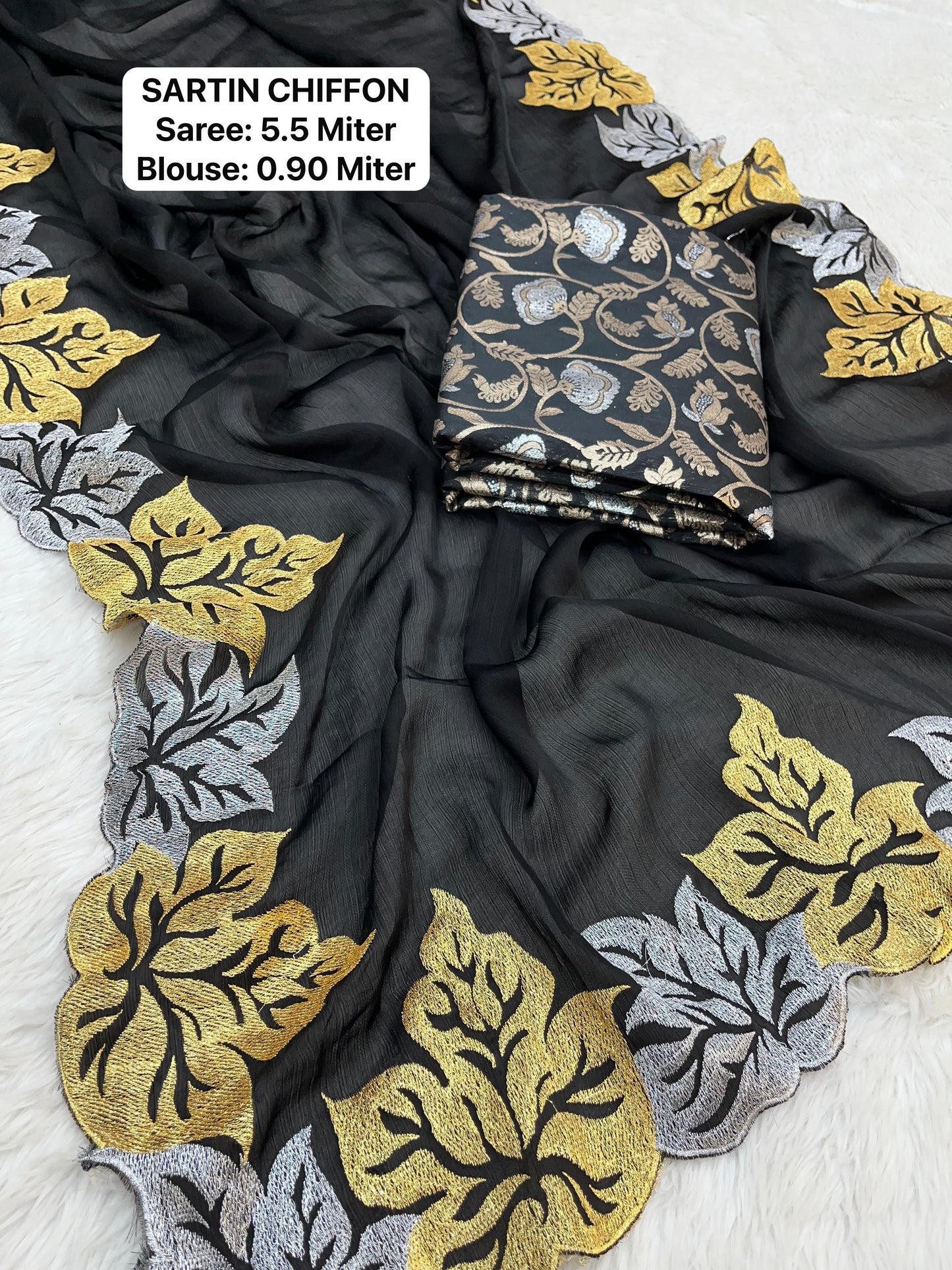 Rv-5088 Black, Blue, Wine, Red Non-Branded Strvc Chiffon Silk Sarees