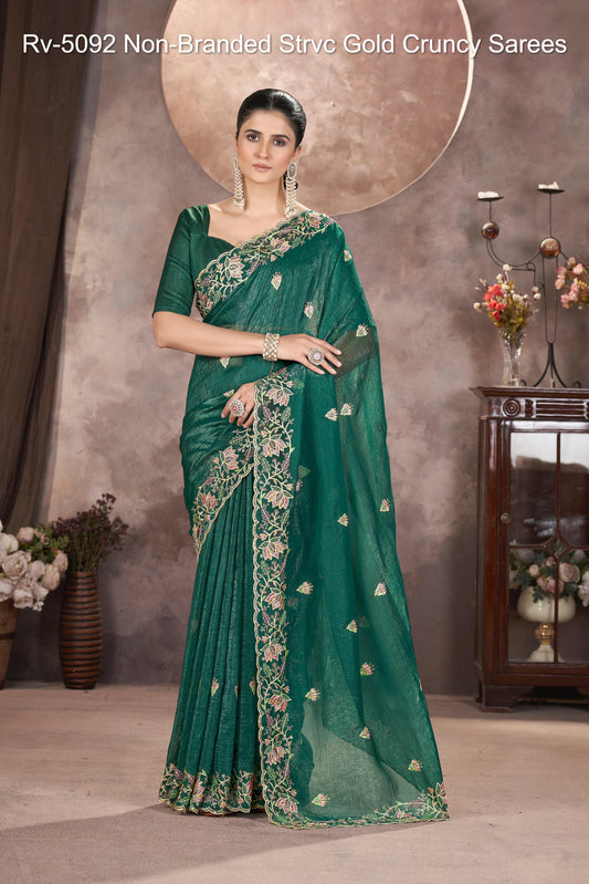 Rv-5092 Non-Branded Strvc Gold Cruncy Sarees