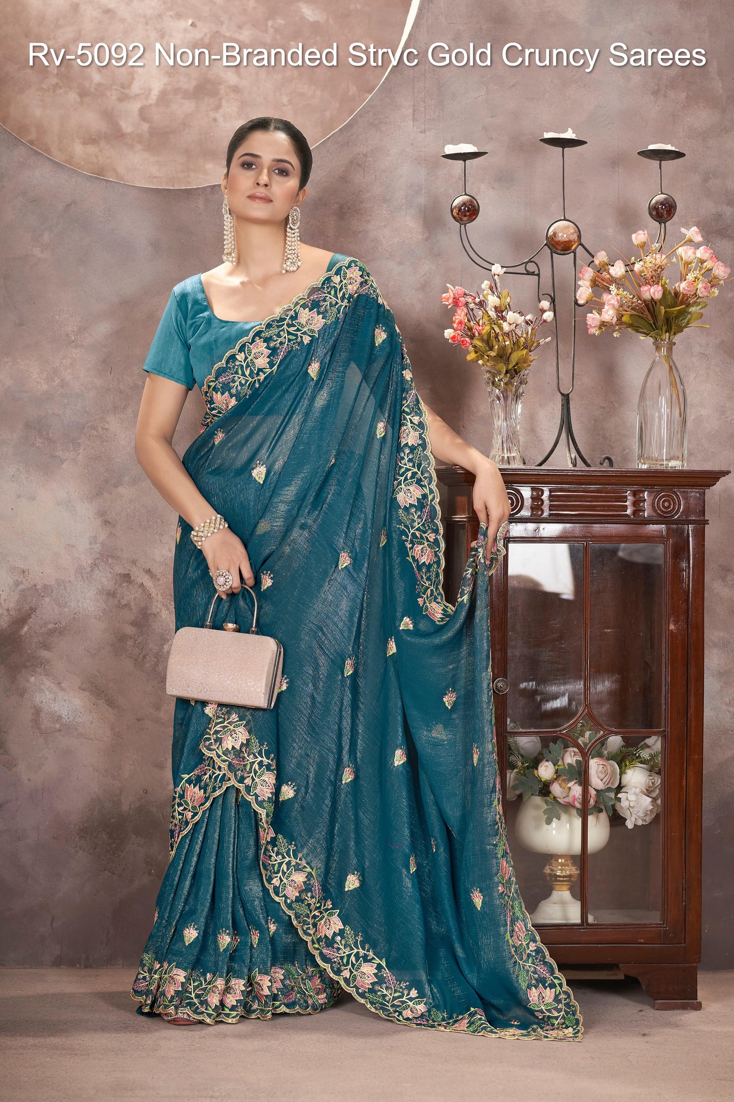 Rv-5092 Non-Branded Strvc Gold Cruncy Sarees
