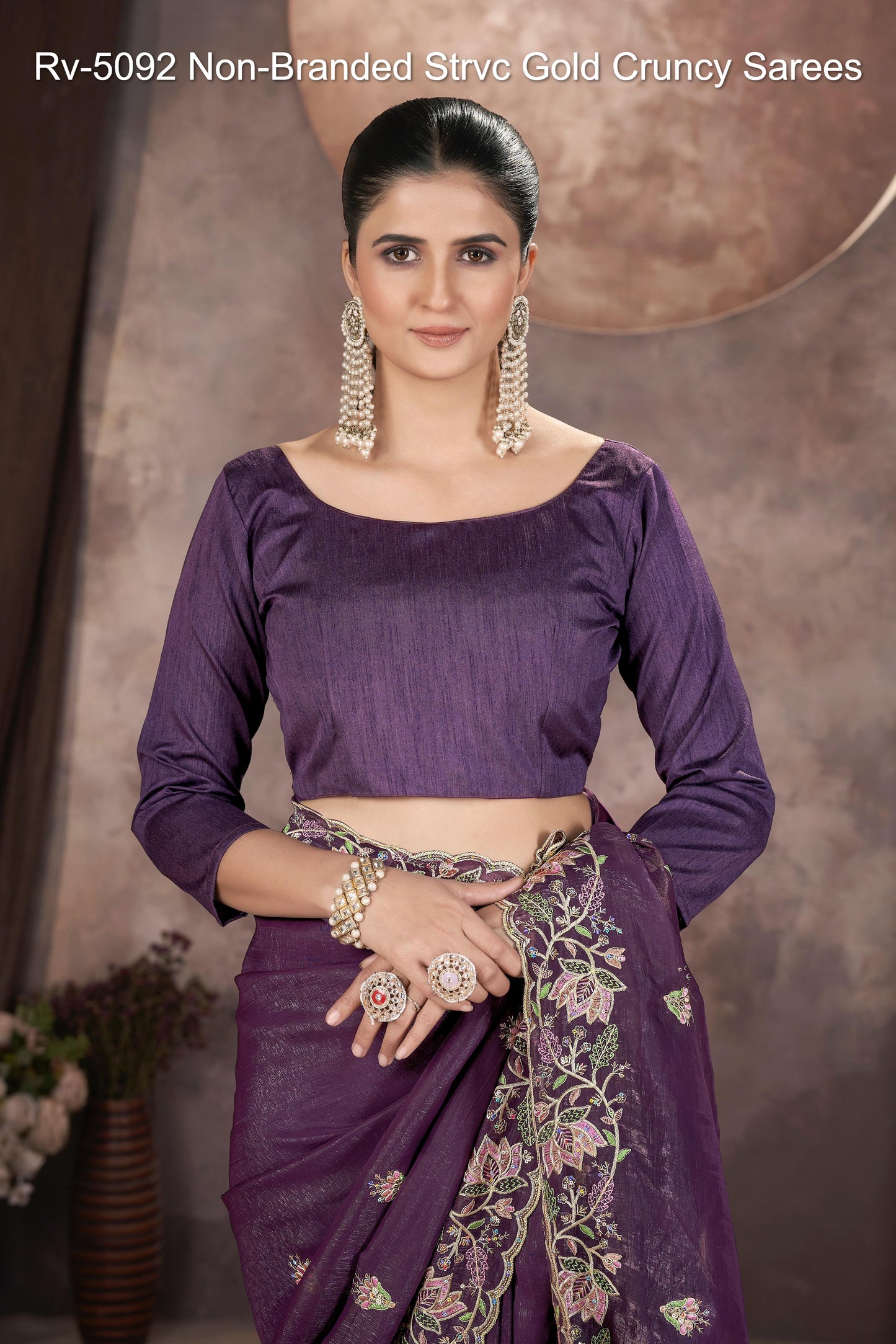 Rv-5092 Non-Branded Strvc Gold Cruncy Sarees