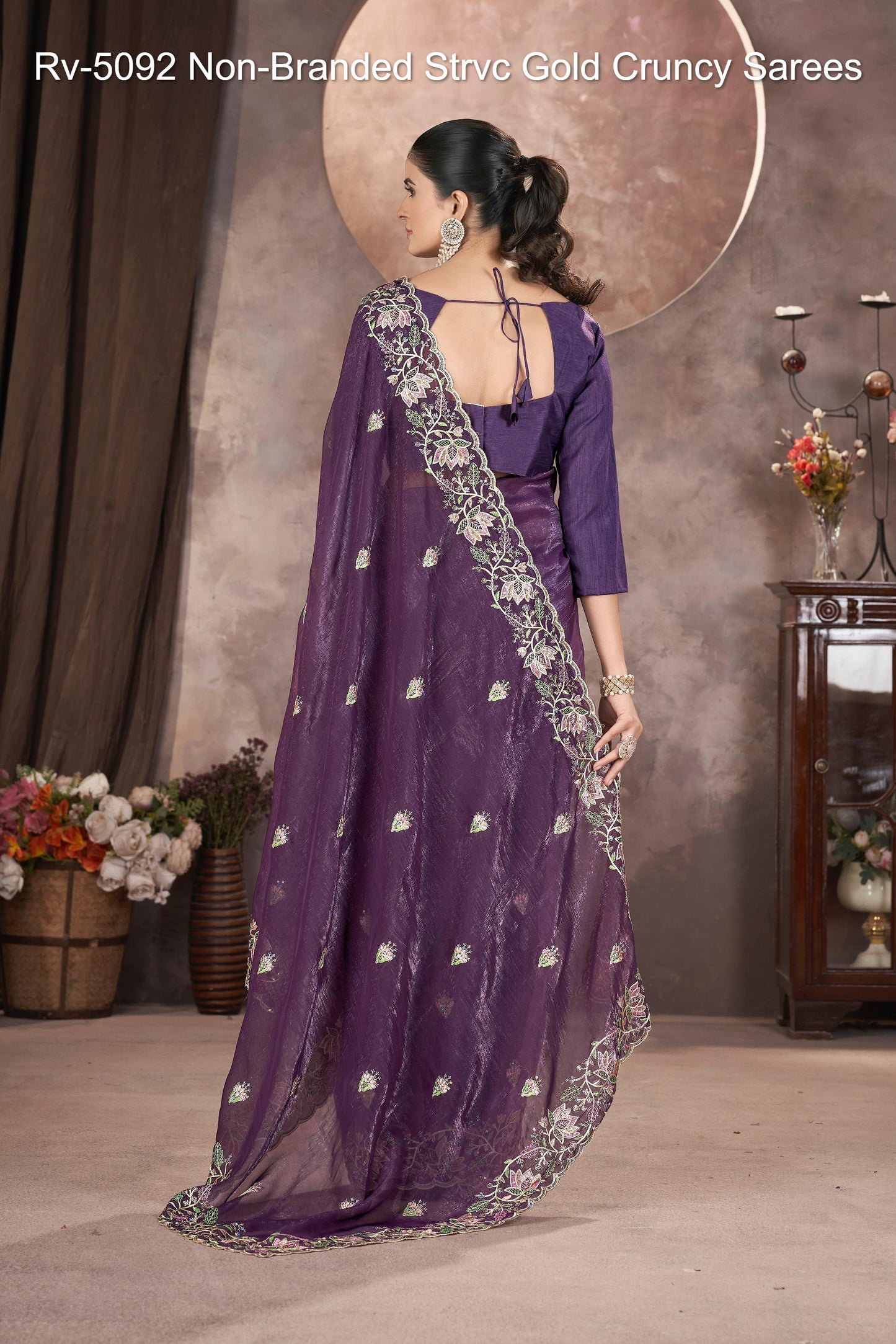 Rv-5092 Non-Branded Strvc Gold Cruncy Sarees