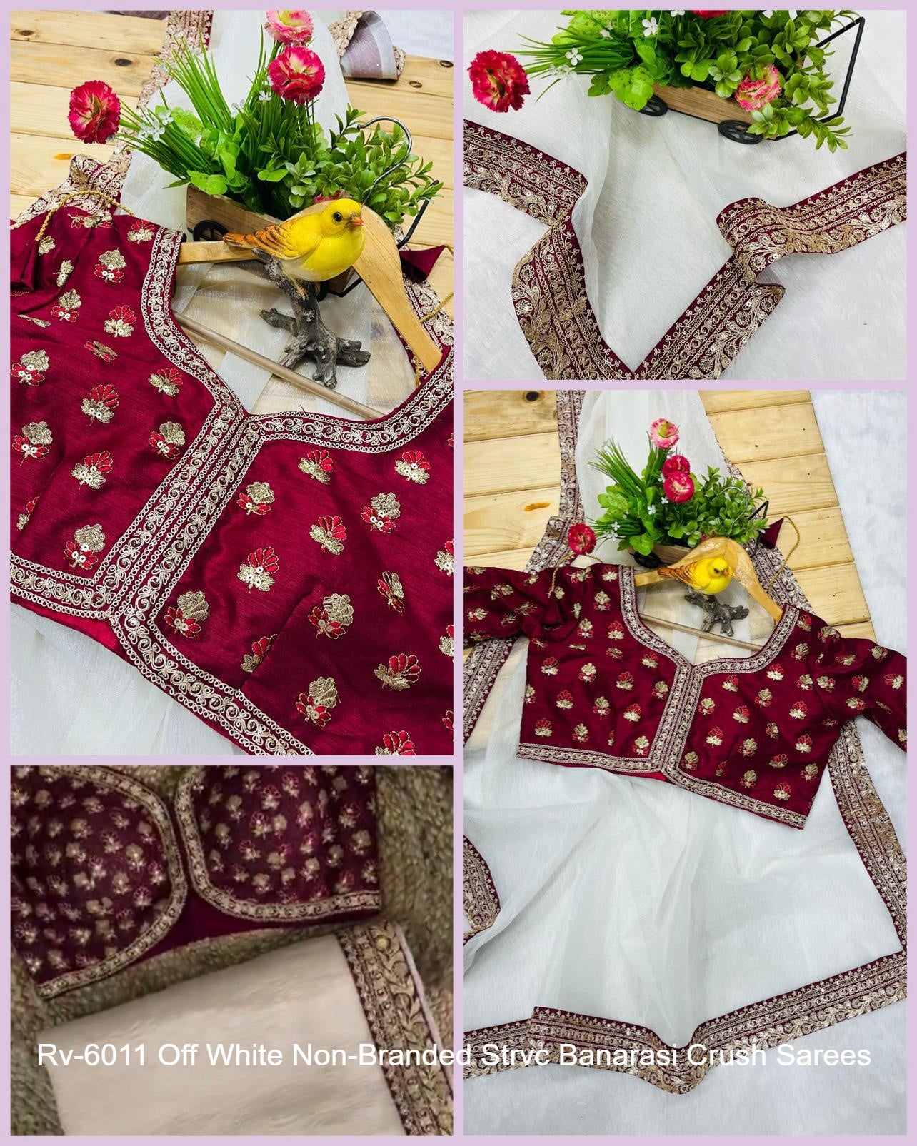 Rv-6011 Off White Non-Branded Strvc Banarasi Crush Sarees