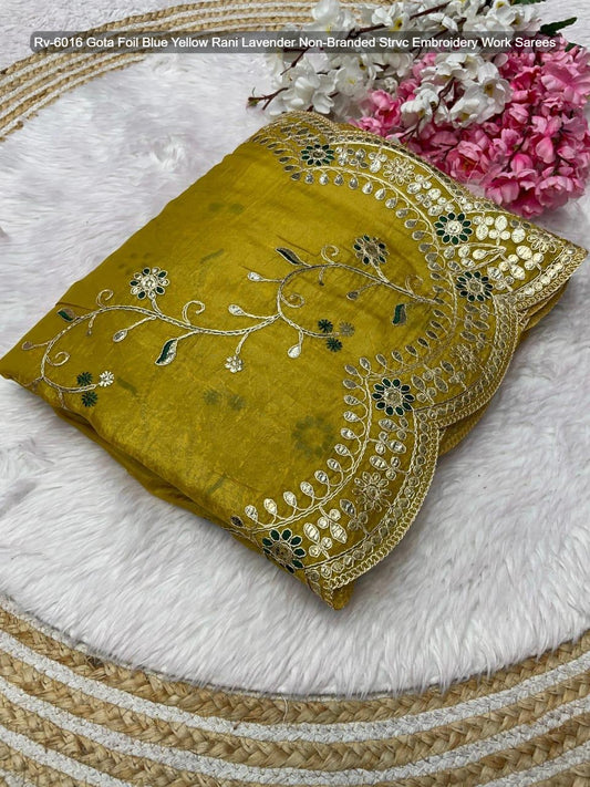 Rv-6016 Gota Foil Blue Yellow Rani Lavender Non-Branded Strvc Embroidery Work Sarees