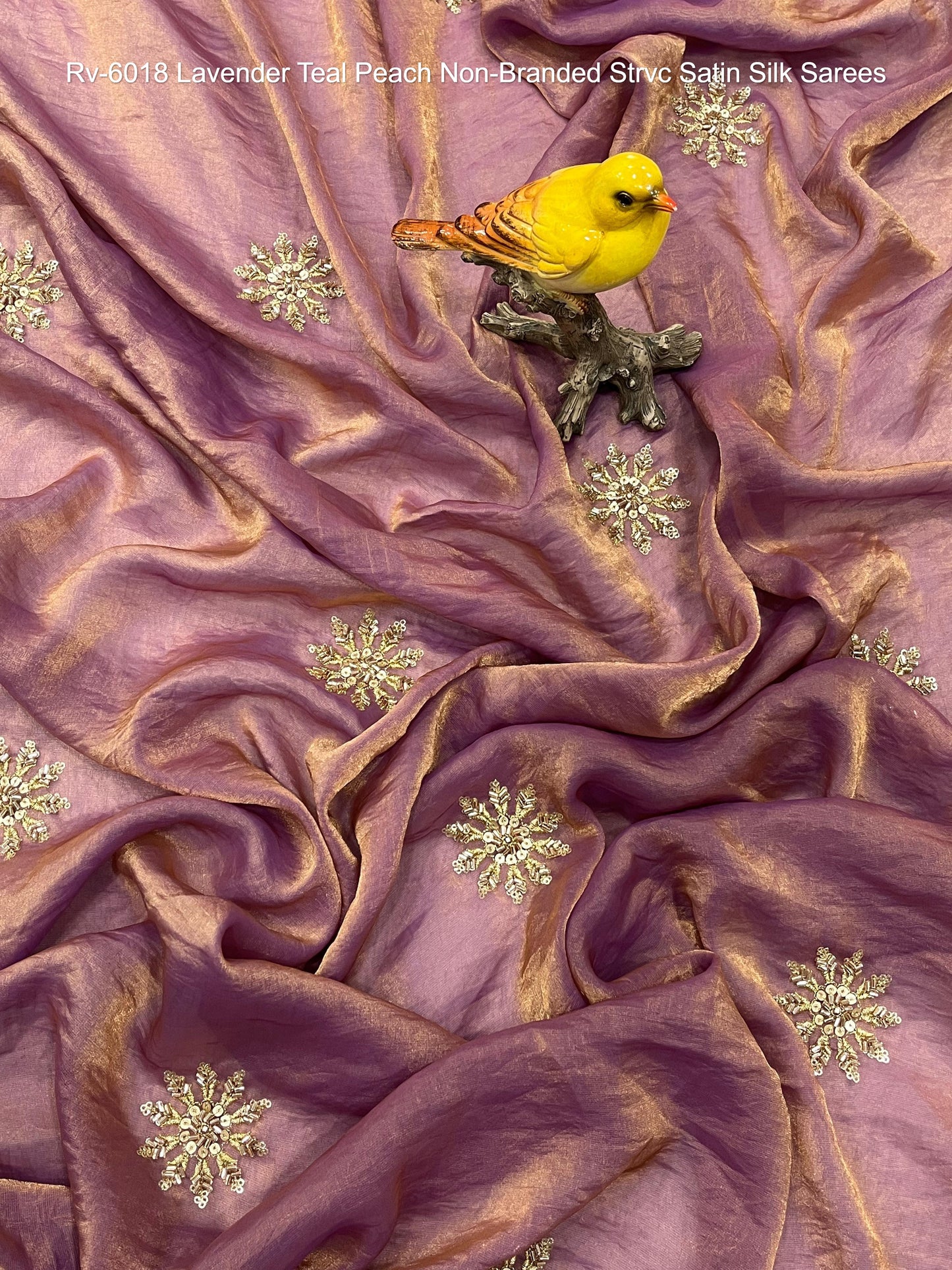 Rv-6018 Lavender Teal Peach Non-Branded Strvc Satin Silk Sarees