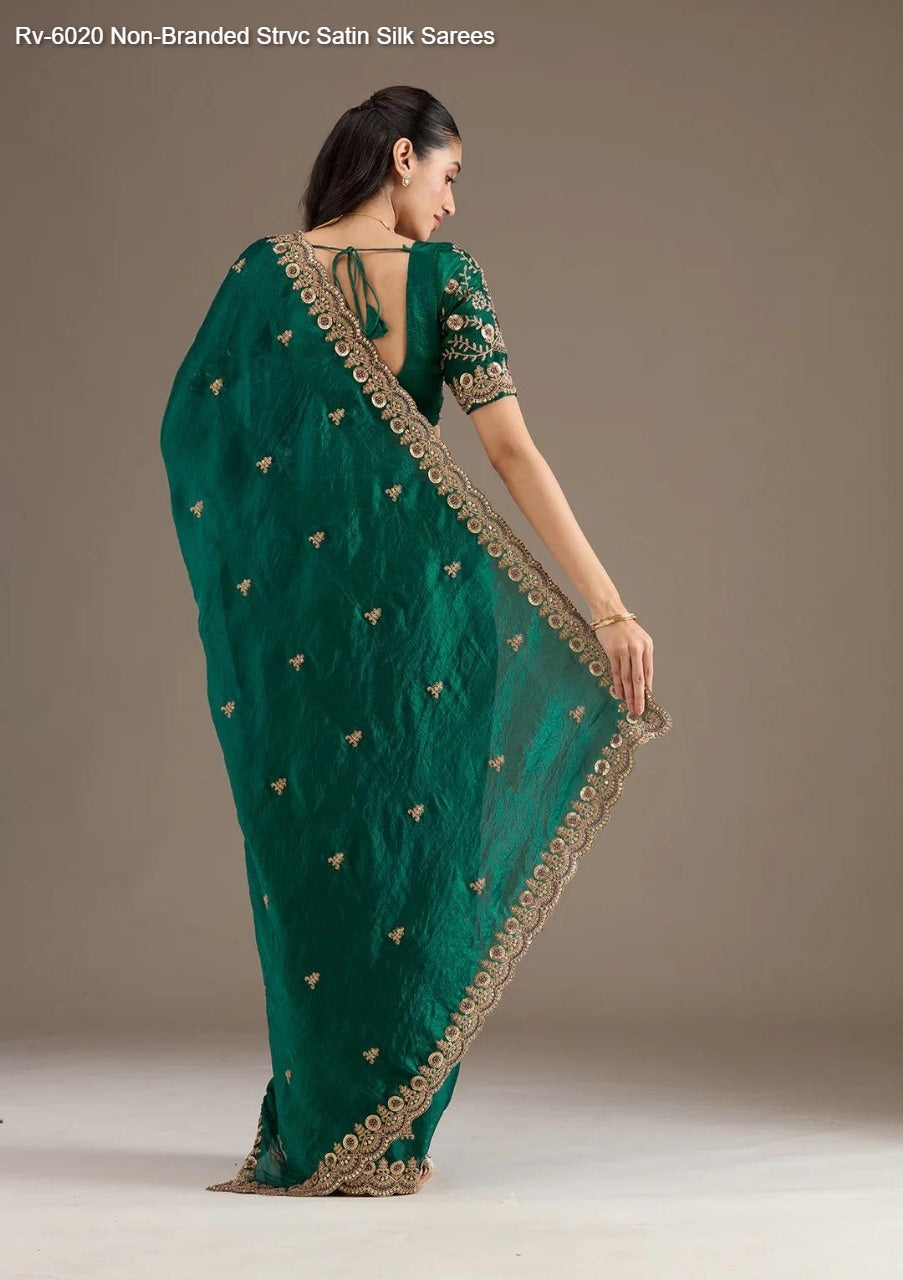 Rv-6020 Non-Branded Strvc Satin Silk Sarees