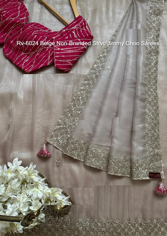 Rv-6024 Beige Non-Branded Strvc Jimmy Choo Sarees