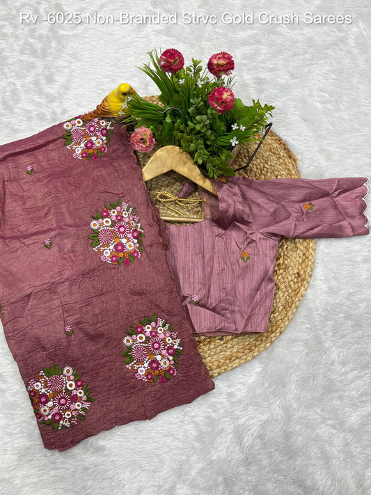 Rv -6025 Non-Branded Strvc Gold Crush Sarees