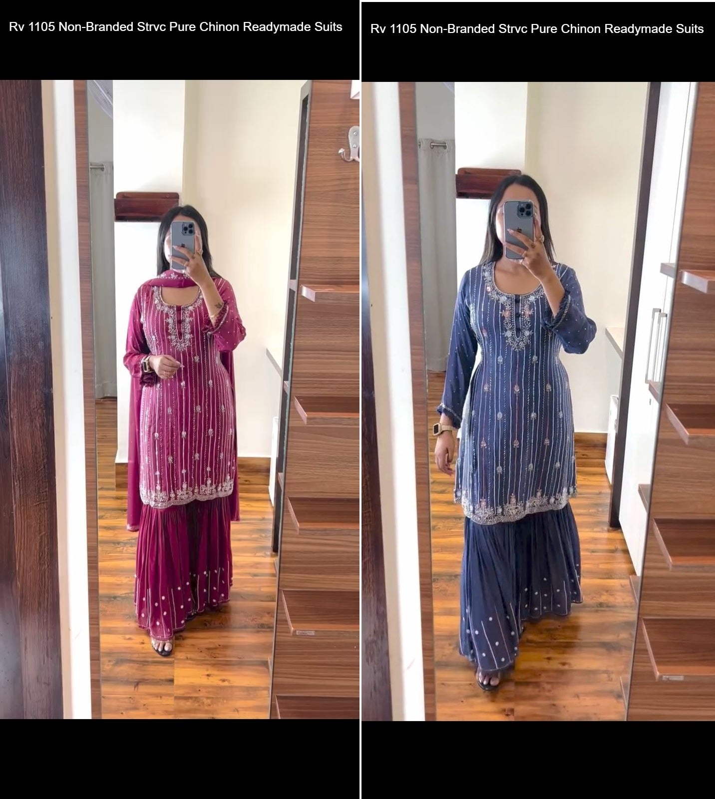 Rv 1105 Blue, Pink Non-Branded Strvc Pure Chinon Readymade Suits