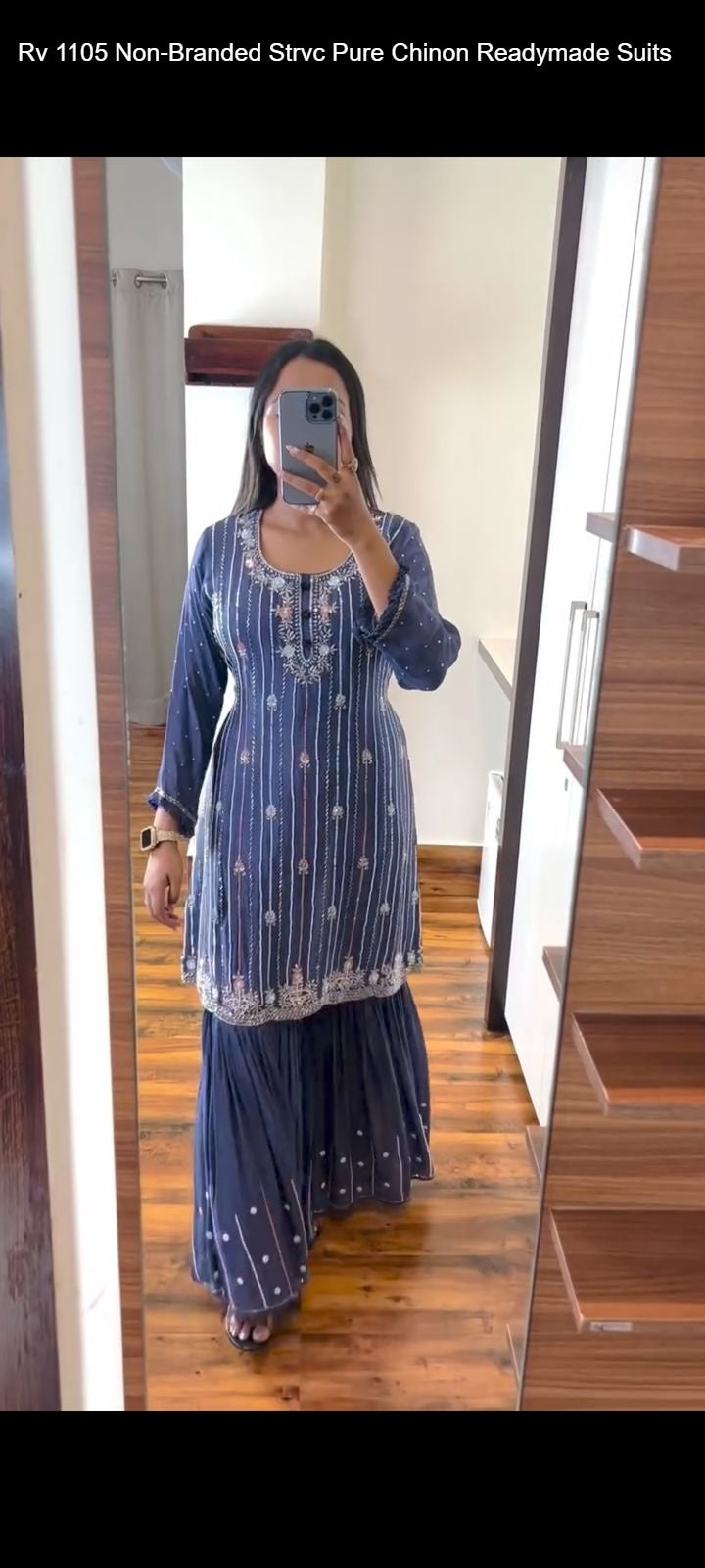 Rv 1105 Blue, Pink Non-Branded Strvc Pure Chinon Readymade Suits