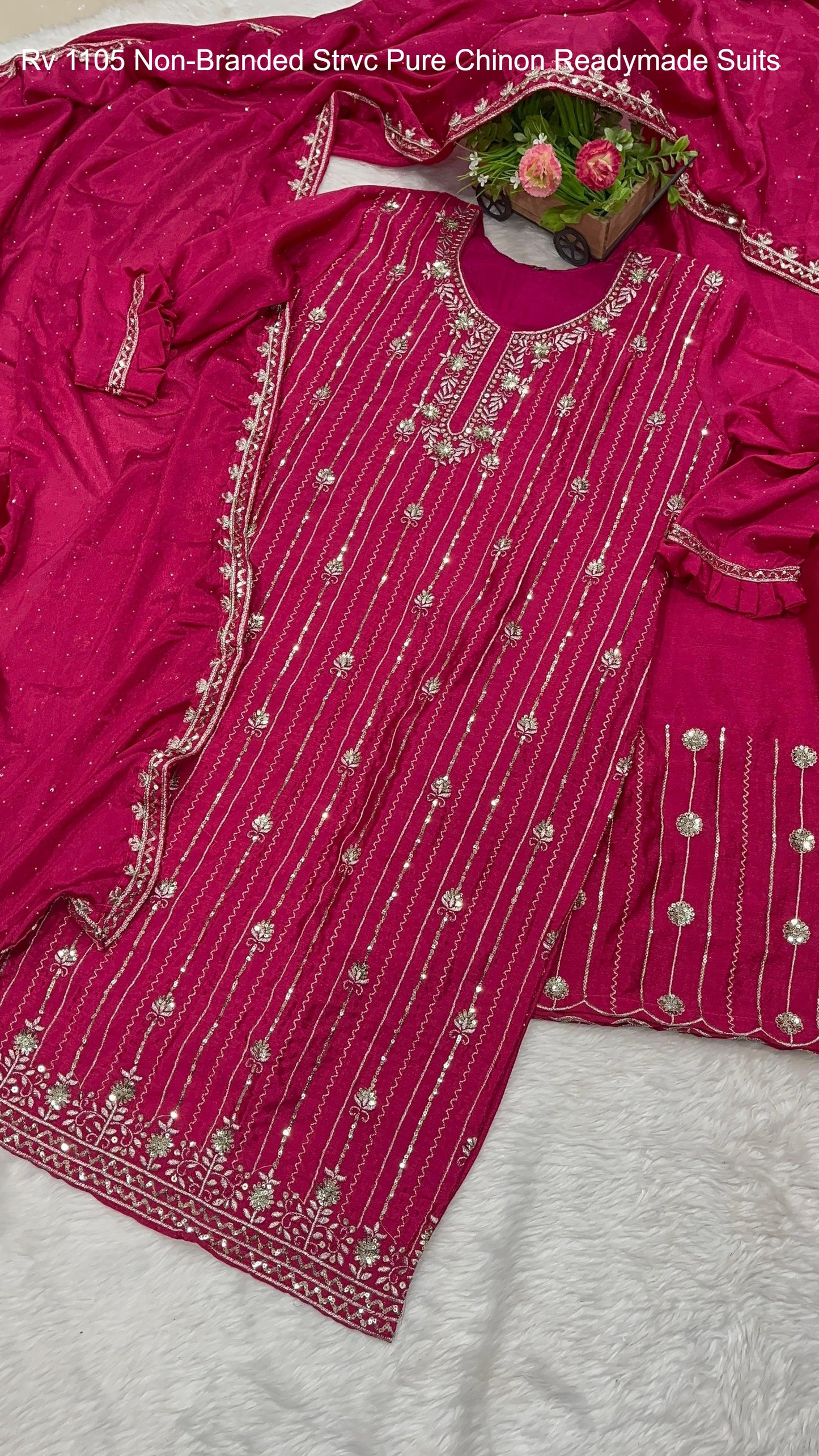 Rv 1105 Blue, Pink Non-Branded Strvc Pure Chinon Readymade Suits
