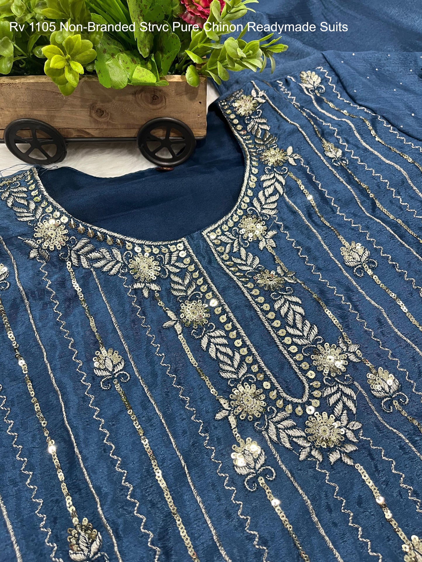 Rv 1105 Blue, Pink Non-Branded Strvc Pure Chinon Readymade Suits