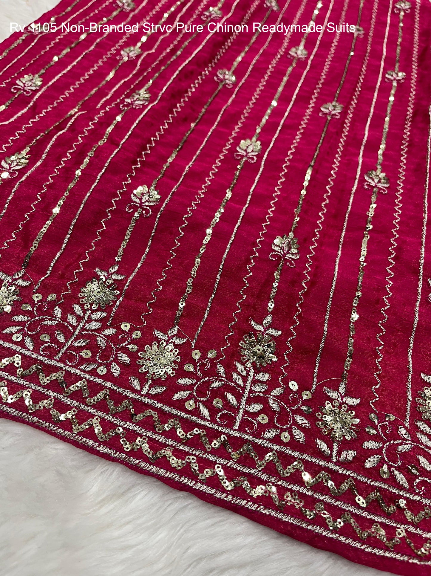Rv 1105 Blue, Pink Non-Branded Strvc Pure Chinon Readymade Suits