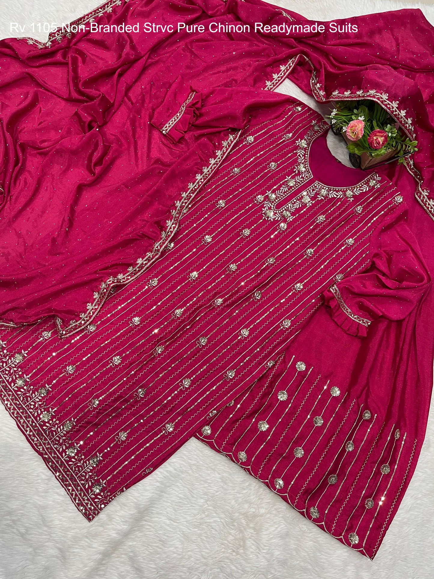 Rv 1105 Blue, Pink Non-Branded Strvc Pure Chinon Readymade Suits