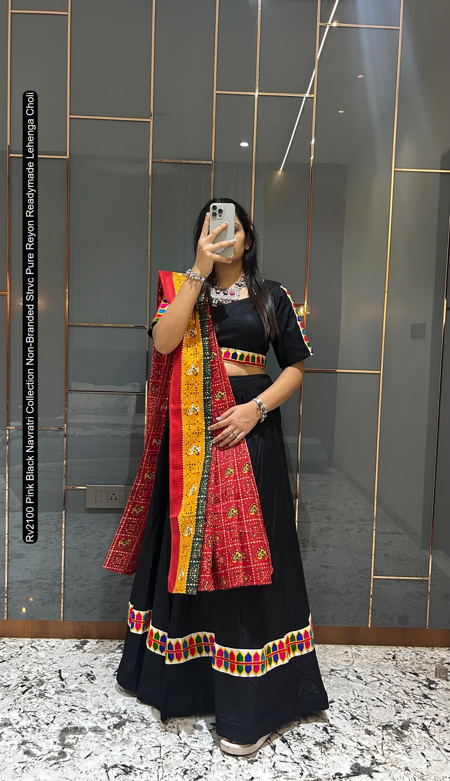 Rv2100 Pink Black Navratri Collection Non-Branded Strvc Pure Reyon Readymade Lehenga Choli