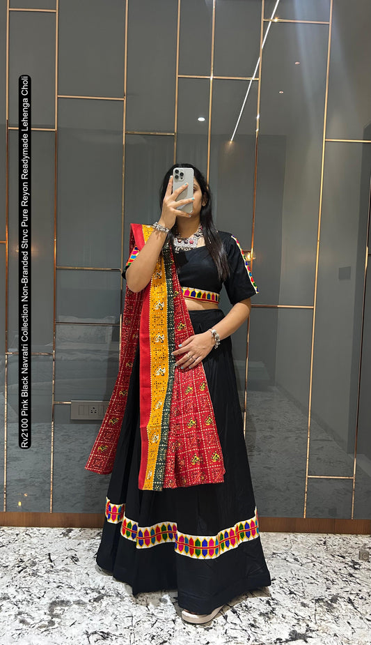 Rv2100 Pink Black Navratri Collection Non-Branded Strvc Pure Reyon Readymade Lehenga Choli