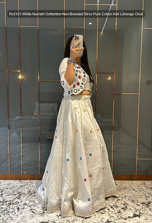 Rv2101 White Navratri Collection Non-Branded Strvc Pure Cotton Koti Lehenga Choli
